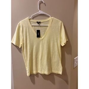 Express Skimming V-Neck Tee Pale Yellow Slub Knit Short Sleeve Shirt XS New